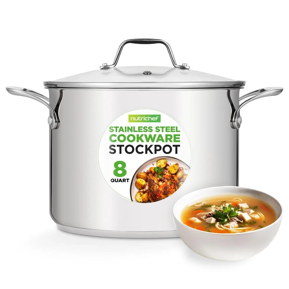8-Quart Stock Pot, Even Heat, Stainless Steel, See-Through Lid