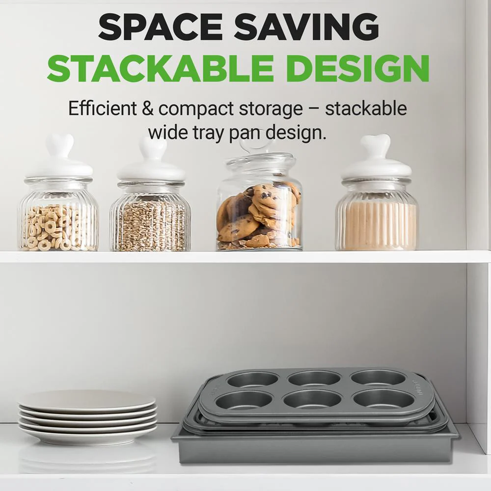 6-Piece Non-Stick Bakeware Set, Stackable Carbon Steel, Gray - Image 10