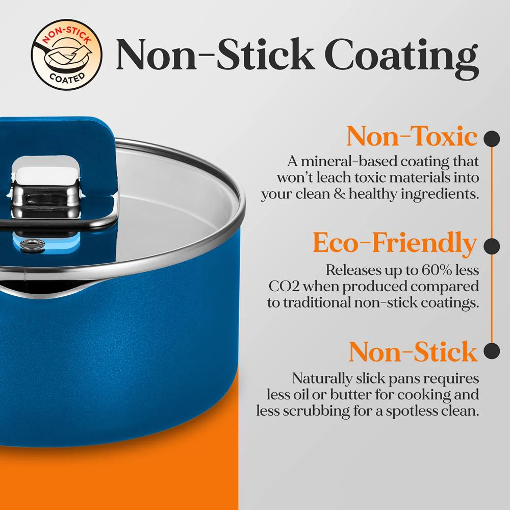 Casserole with Lid, 5 Qt Non-Stick, Foldable Knob, Blue - Image 3