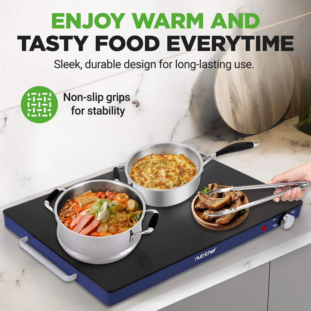 Electric Warming Tray Keeps Food Warm Glass Surface Adjustable Temp Blue - Image 2