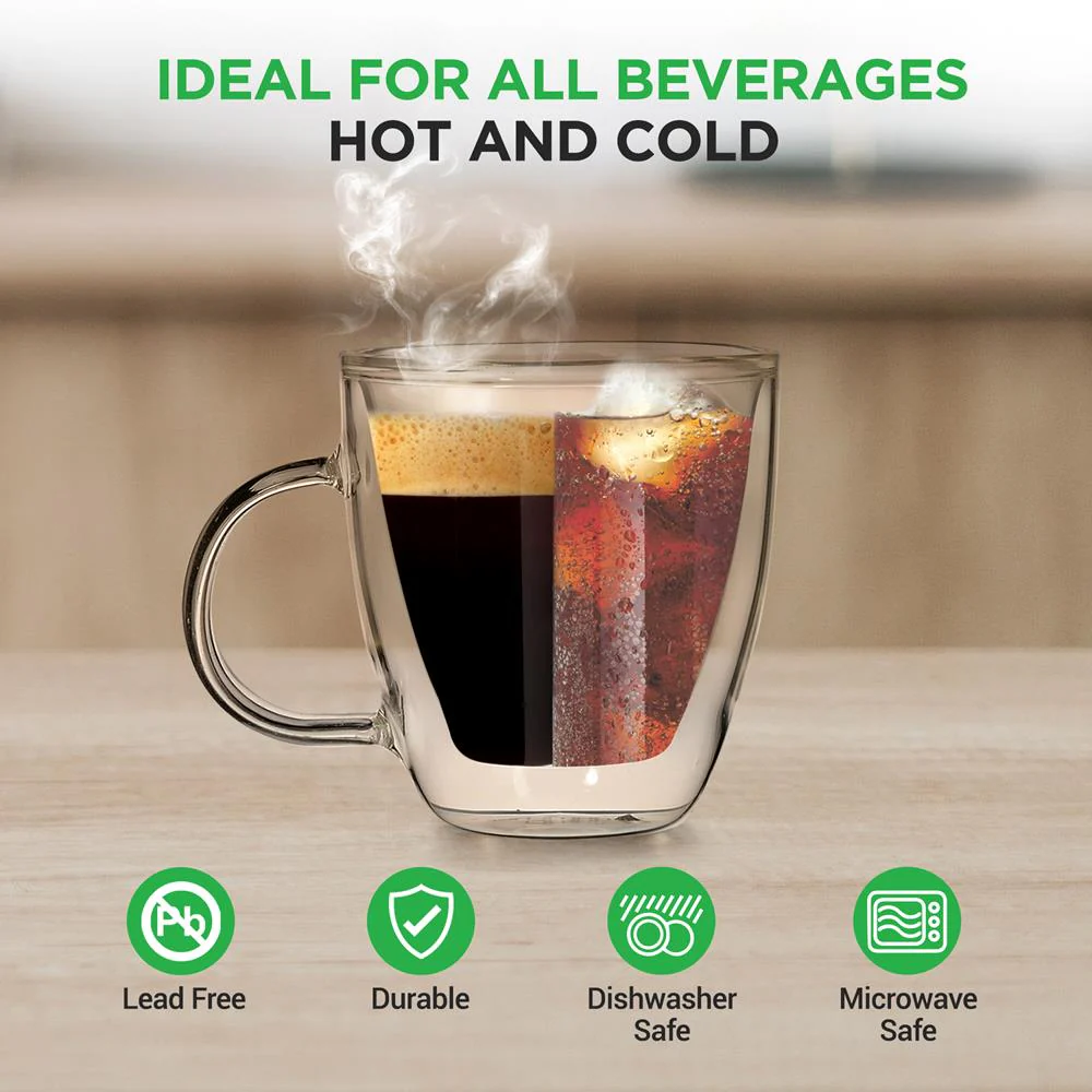 Espresso Cups Set, Insulated Double-Walled Glass, 5.2 Oz, Clear - Image 2