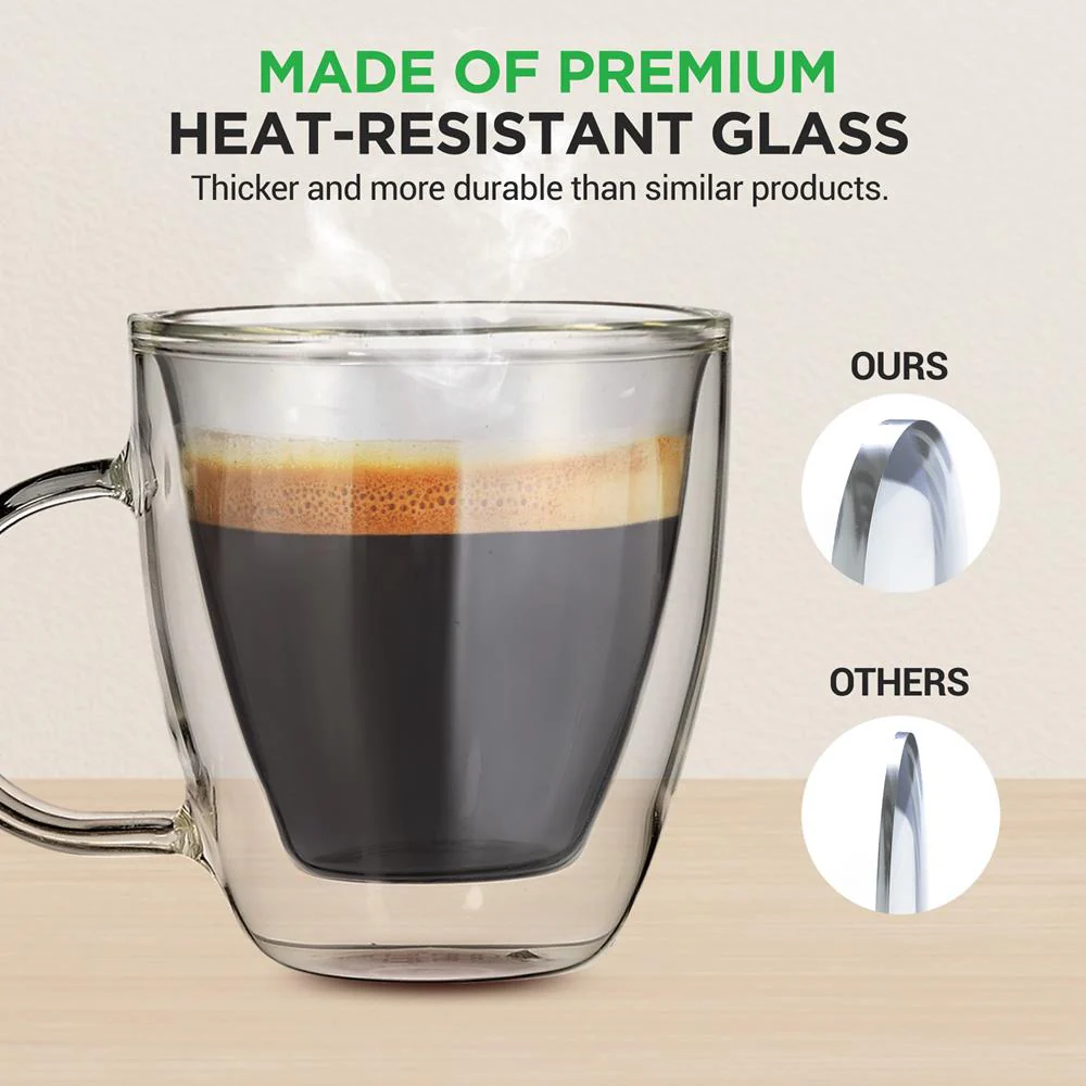 Espresso Cups Set, Insulated Double-Walled Glass, 5.2 Oz, Clear - Image 3