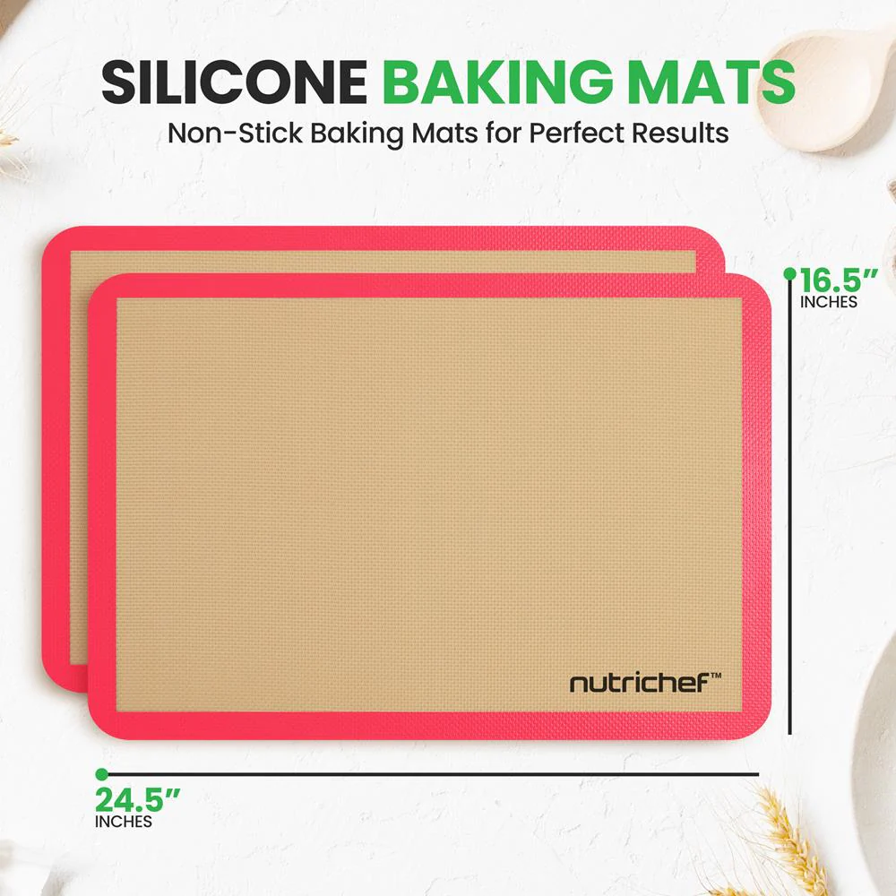 Silicone Baking Mats - Nonstick, Oven-Safe 480°F, Red, 24.4"x16.5" - Image 2