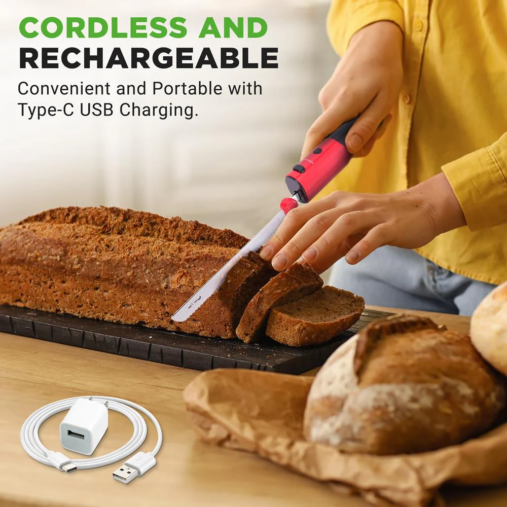 Cordless Electric Knife Easy Carving Stainless Steel Blades Red - Image 3