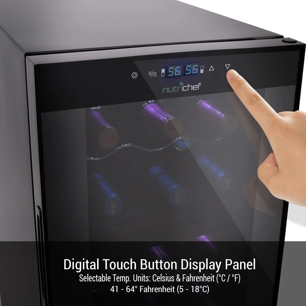 Wine Chilling Refrigerator Cellar - Dual-Zone Wine Cooler/Chiller, Digital Touch Button Control With Air Tight Seal, Contains Placement For Standing Bottles (18 Bottle Storage Capacity) - Image 2