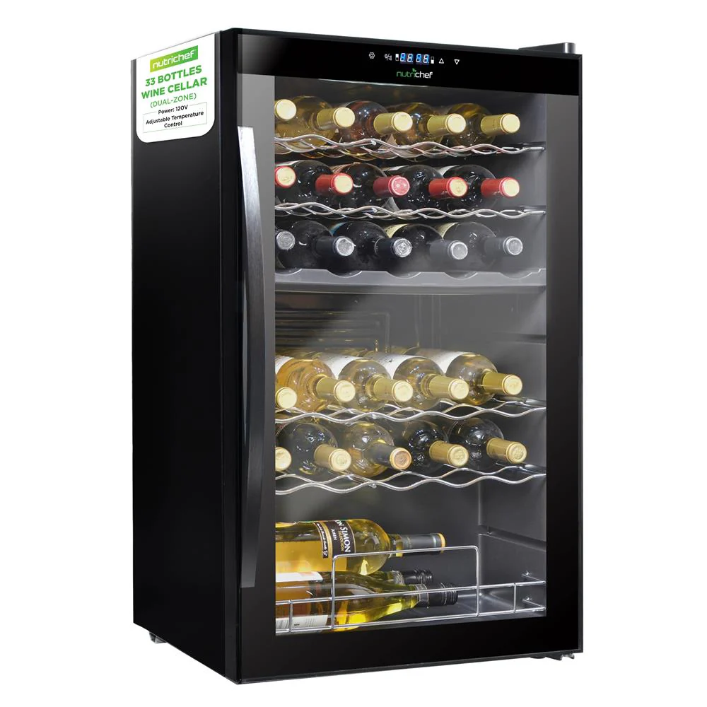 33 Bottle Wine Fridge, Dual Zone, Adjustable Temp, Stainless Steel Handle