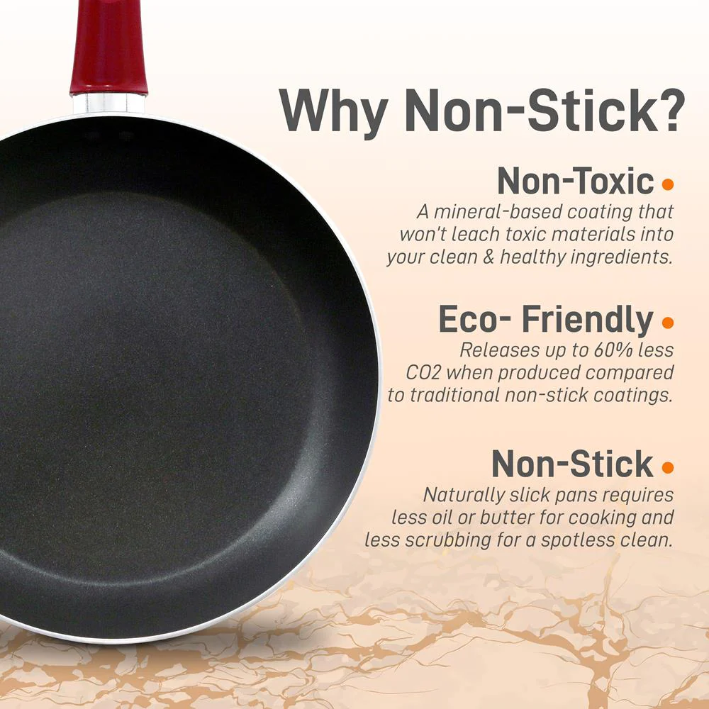 10'' Large Open Fry Pan - Non-Stick High-Qualified Kitchen Cookware With Black Inside And Red Outside (Works With Model: Nccwa13Rd) - Image 3