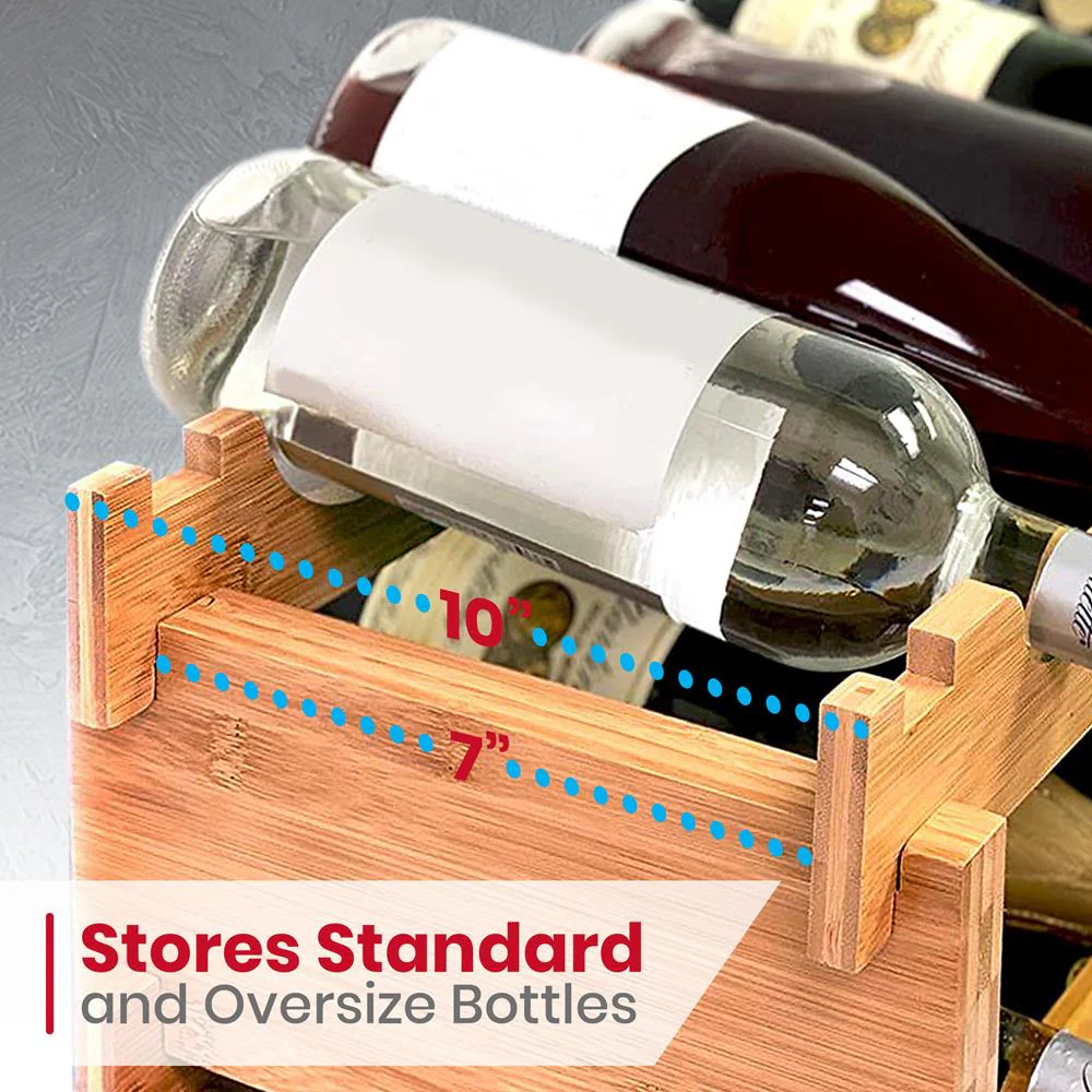 Stackable Wine Rack 36-Bottle Capacity Bamboo Modular Display Shelf - Image 5