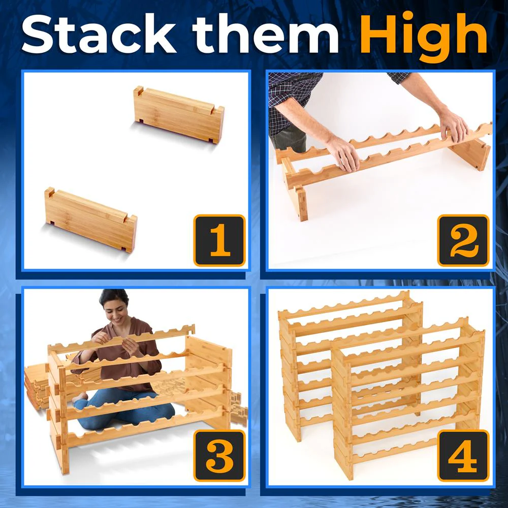12 Tier Wine Shelf - Strong Frame Solid Bamboo For 108 Bottle Wine Capacity (Color) - Image 3